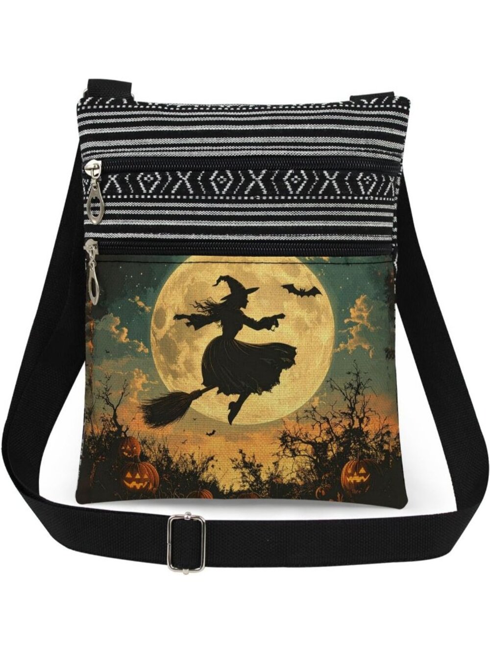 Women's Camping Pumpkin Halloween Witch Ghost Skull Purse Handbag Crossbody Bag